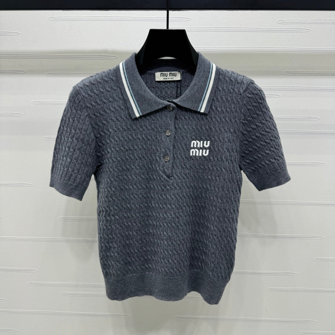 MIUMIU KNITTED POLO SHIRT WHITE 274839