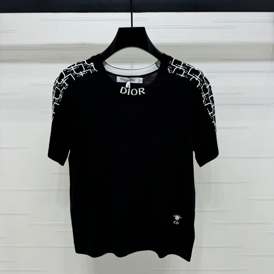 DIOR SHORT-SLEEVE JACQUARD KNIT TOP 274855