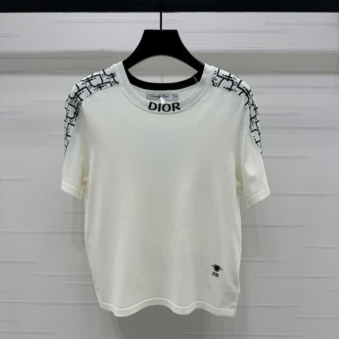 DIOR SHORT-SLEEVE JACQUARD KNIT TOP 274853