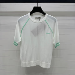 MIU 25S RAGLAN CREW NECK STRIPED KNIT SWEATER 264105