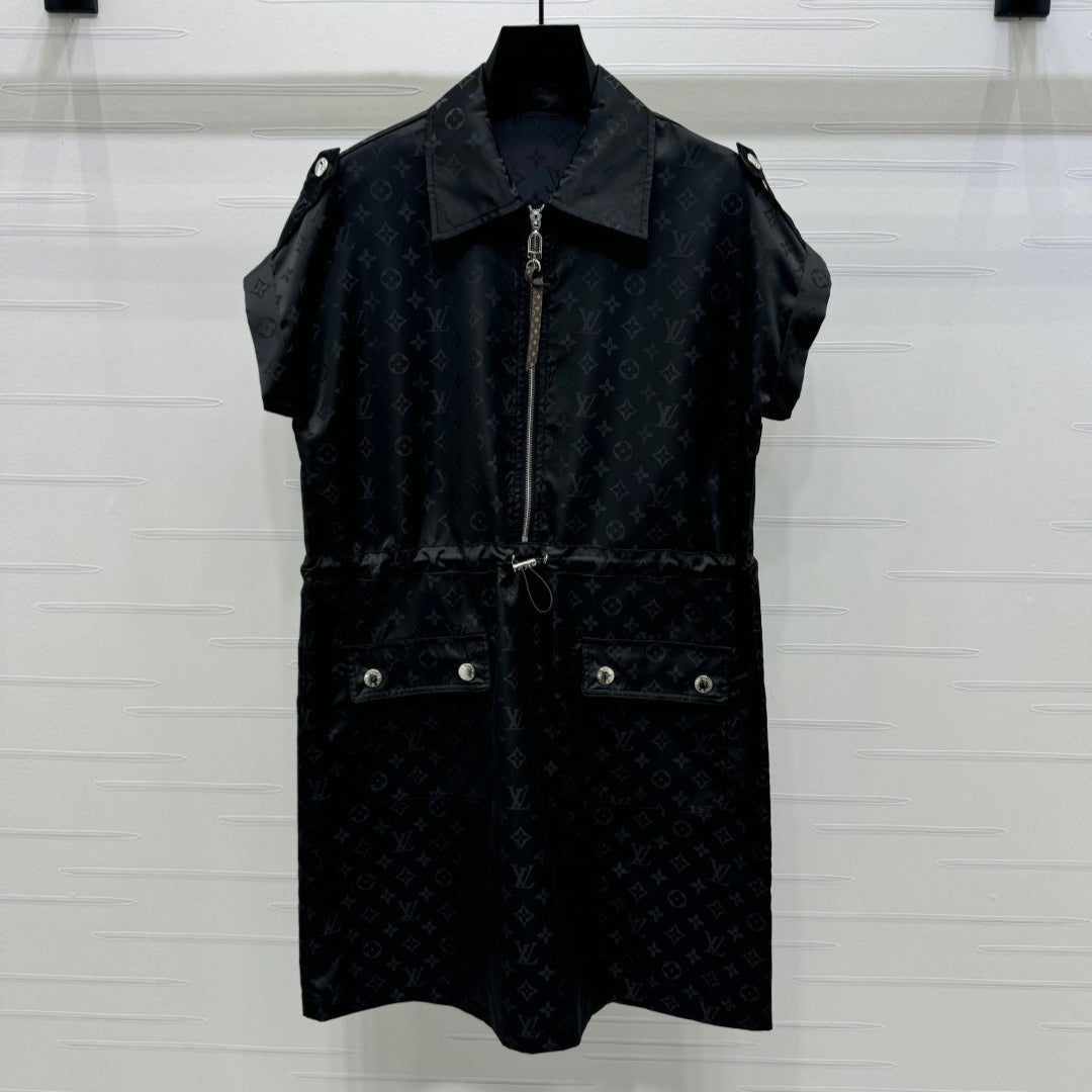 LV 25S SHORT SLEEVE JACQUARD DRAWSTRING DRESS 264215