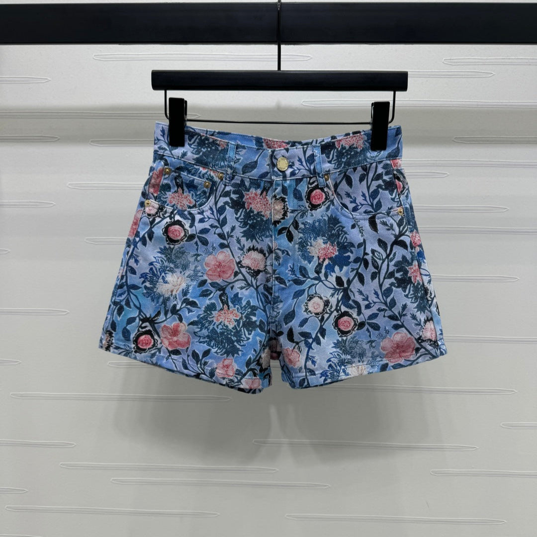 LV 25S PRINTED DENIM SHORTS 264196