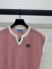 PRAD 25S STRIPED V-NECK KNITTED VEST 264127