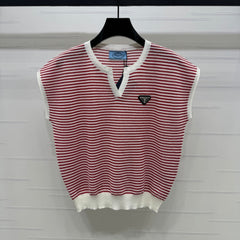 PRAD 25S STRIPED V-NECK KNITTED VEST 264127