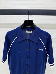 MIU 25S ROUND NECK STRIPED KNIT RAGLAN SHORT SLEEVES 264109