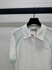 MIU 25S ROUND NECK STRIPED KNIT RAGLAN SHORT SLEEVES 264108