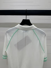 MIU 25S ROUND NECK STRIPED KNIT RAGLAN SHORT SLEEVES 264108