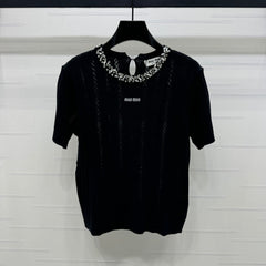 MIU 25S RHINESTONE COLLAR T-SHIRT 264097