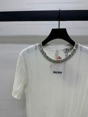 MIU 25S RHINESTONE COLLAR T-SHIRT 264095