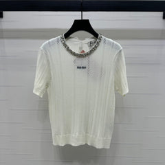 MIU 25S RHINESTONE COLLAR T-SHIRT 264095