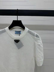 PRAD 25S HOLLOW KNIT SHORT SLEEVE TOP 264134