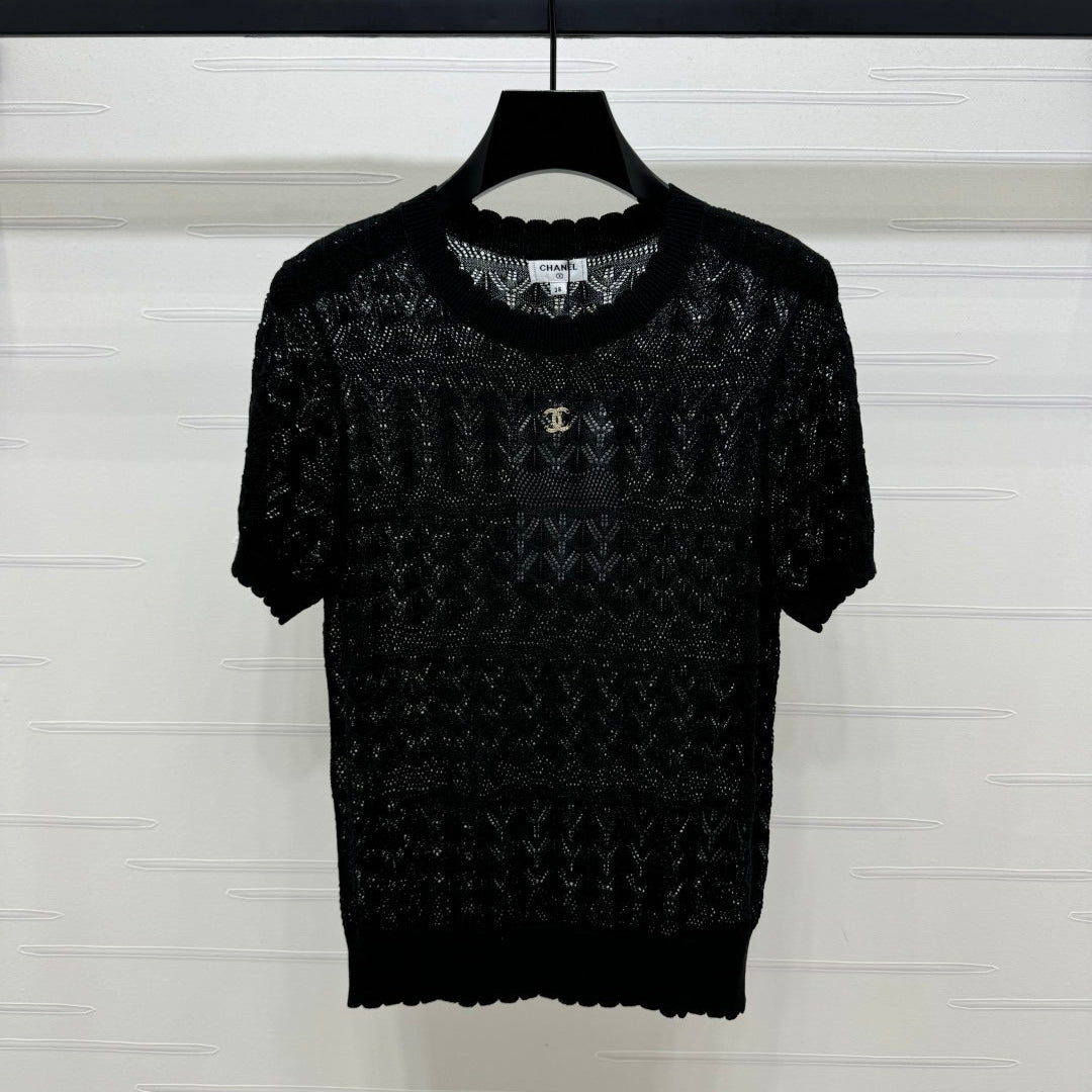 CHANEL 25S HOLLOW KNIT SHORT SLEEVE TOP 264151