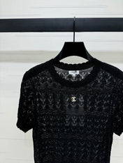CHANEL 25S HOLLOW KNIT SHORT SLEEVE TOP 264151