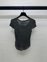DIOR 25S SHORT SLEEVE STRIPED V-NECK SWEATER 264077