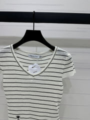 DIOR 25S SHORT SLEEVE STRIPED V-NECK SWEATER 264078