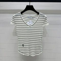 DIOR 25S SHORT SLEEVE STRIPED V-NECK SWEATER 264078