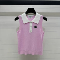 CHANEL 25S DOUBLE C LOGO KNIT COLLAR VEST 264071