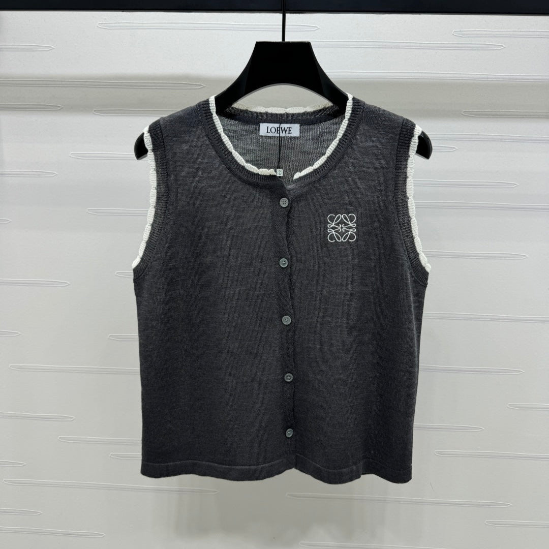 LOEWE 25S ROUND NECK KNITTED VEST WHITE 264068