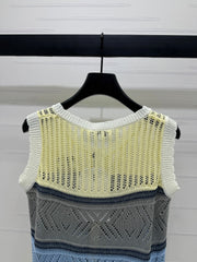 CHANEL EMBROIDERED LOGO OPEN-KNIT VEST 274869