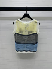 CHANEL EMBROIDERED LOGO OPEN-KNIT VEST 274869