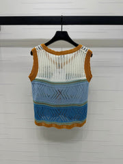 CHANEL EMBROIDERED LOGO OPEN-KNIT VEST 274868