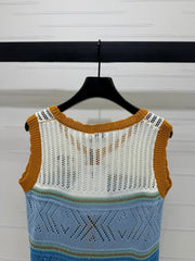 CHANEL EMBROIDERED LOGO OPEN-KNIT VEST 274868