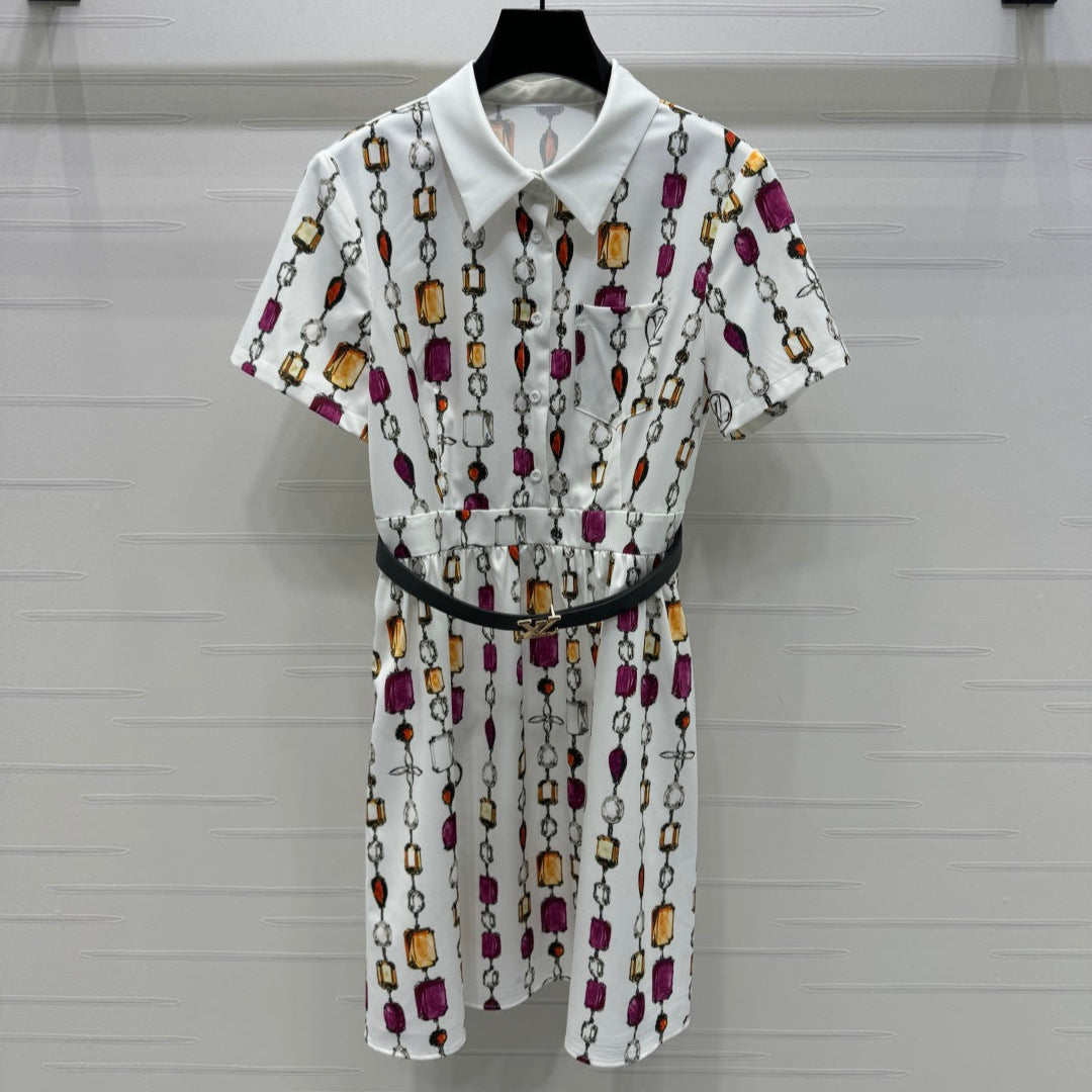 LV SHORT-SLEEVE BELTED DRESS 269527
