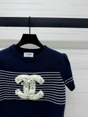CHANEL SHORT-SLEEVE KNITTED PUFF-SLEEVE TOP 274951