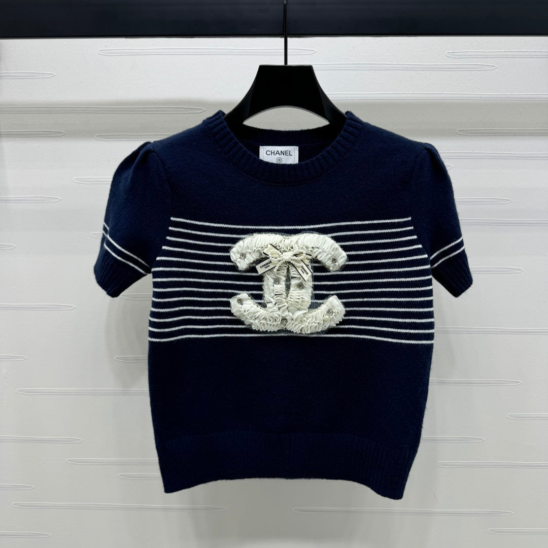 CHANEL SHORT-SLEEVE KNITTED PUFF-SLEEVE TOP 274951