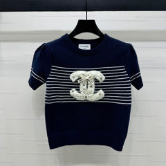 CHANEL SHORT-SLEEVE KNITTED PUFF-SLEEVE TOP 274951