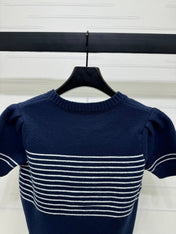 CHANEL SHORT-SLEEVE KNITTED PUFF-SLEEVE TOP 274951