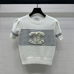 CHANEL SHORT-SLEEVE KNITTED PUFF-SLEEVE TOP 274950