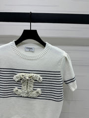 CHANEL SHORT-SLEEVE KNITTED PUFF-SLEEVE TOP 274950