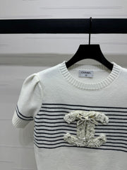 CHANEL SHORT-SLEEVE KNITTED PUFF-SLEEVE TOP 274950