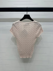 MIUMIU U-NECK KNITTED SHORT-SLEEVE TOP PINK 274947