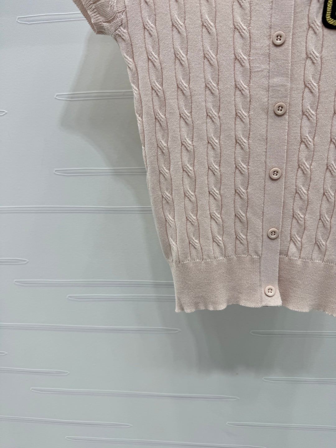 MIUMIU U-NECK KNITTED SHORT-SLEEVE TOP PINK 274947