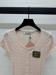 MIUMIU U-NECK KNITTED SHORT-SLEEVE TOP PINK 274947