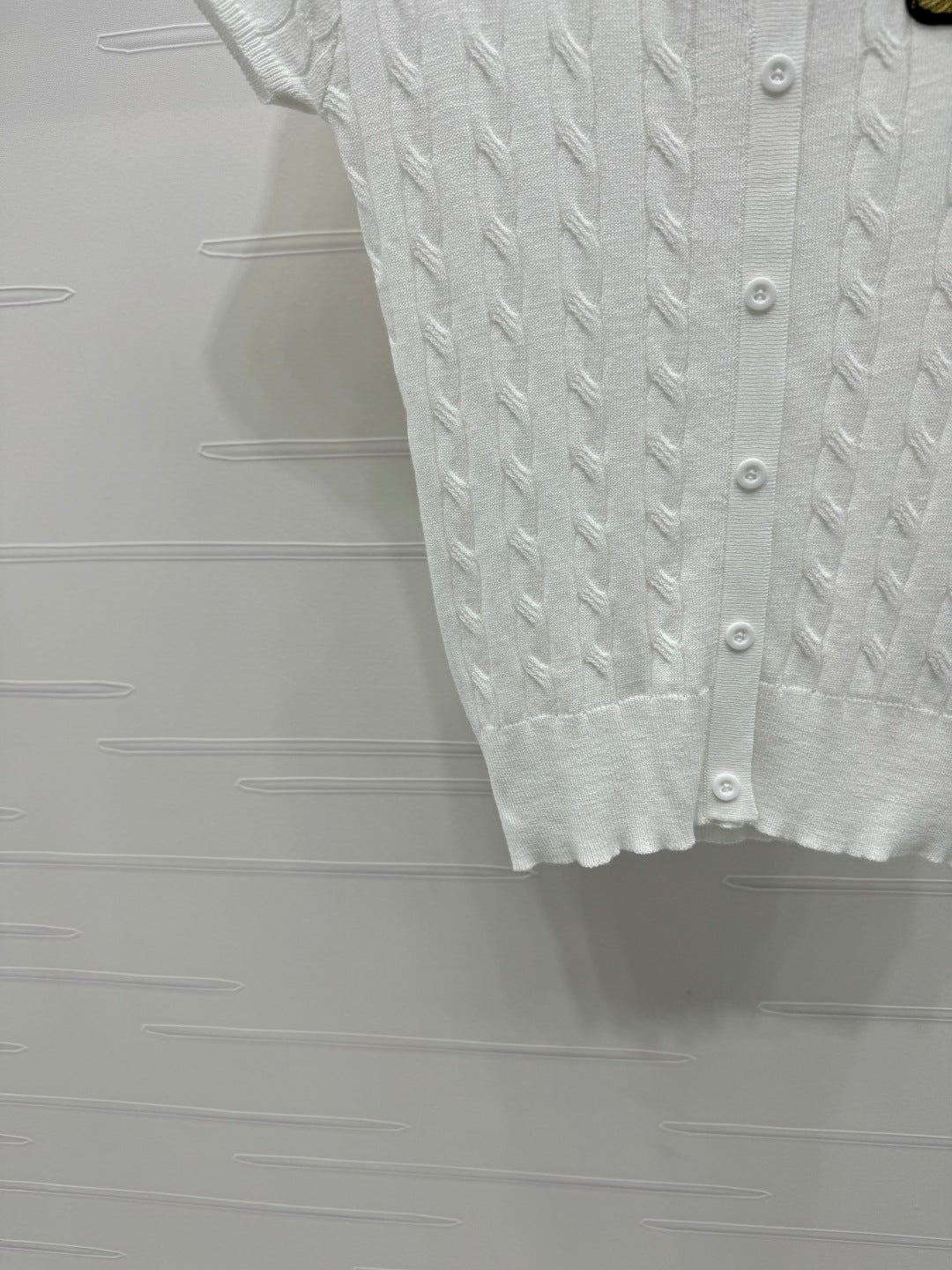 MIUMIU U-NECK KNITTED SHORT-SLEEVE TOP WHITE 274946