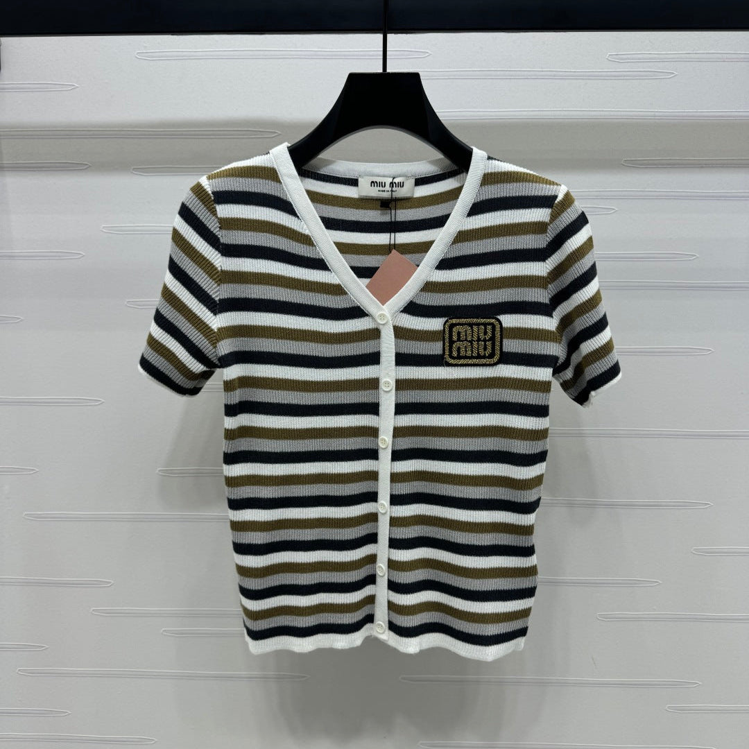 MIUMIU SHORT-SLEEVE KNIT CARDIGAN 274944