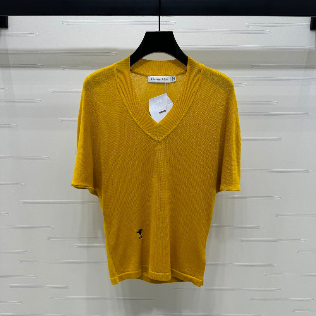 DIOR V-NECK KNITTED SHORT-SLEEVE T-SHIRT YELLOW 274935