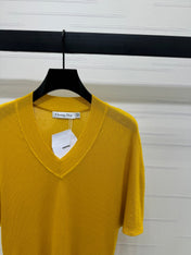 DIOR V-NECK KNITTED SHORT-SLEEVE T-SHIRT YELLOW 274935
