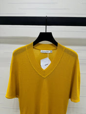 DIOR V-NECK KNITTED SHORT-SLEEVE T-SHIRT YELLOW 274935