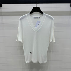 DIOR V-NECK KNITTED SHORT-SLEEVE T-SHIRT WHITE 274934