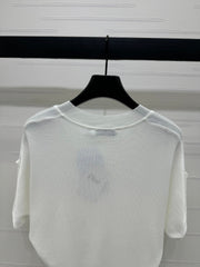 DIOR V-NECK KNITTED SHORT-SLEEVE T-SHIRT WHITE 274934