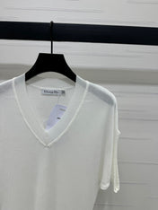 DIOR V-NECK KNITTED SHORT-SLEEVE T-SHIRT WHITE 274934