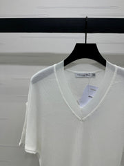 DIOR V-NECK KNITTED SHORT-SLEEVE T-SHIRT WHITE 274934