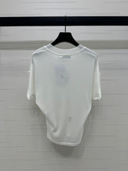 DIOR V-NECK KNITTED SHORT-SLEEVE T-SHIRT WHITE 274934