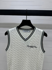 DIOR KNITTED V-NECK SLEEVELESS VEST WHITE 274923