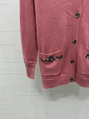 CHANEL HEAVY KNIT CARDIGAN WITH EMBELLISHED FLORAL DETAILS 274876