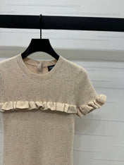 CHANEL SHORT-SLEEVE KNIT DRESS WITH RUFFLED TRIMS 274885